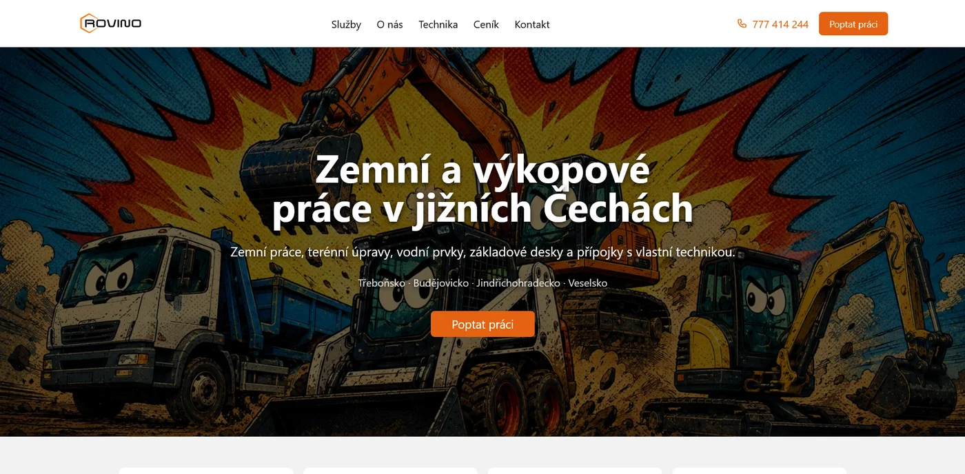 Aktuální web Rovino pro zemní a stavební práce