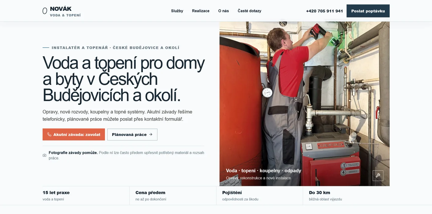 Náhled ukázkového webu pro instalatéra a topenáře od SpustWeb.cz